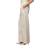 Pantaloni donna di lino ricamati con elastico