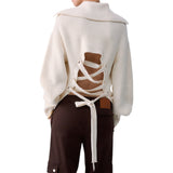 Maglia donna in lana con stringhe