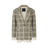 Blazer donna check con dettagli in pizzo