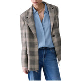 Blazer donna check con dettagli in pizzo