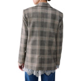 Blazer donna check con dettagli in pizzo