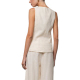 Top donna a gilet con bottoni di lino ricamato