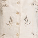 Top donna a gilet con bottoni di lino ricamato