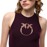 Top donna a costine con logo Love Birds in trasparenza