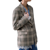Blazer donna check con dettagli in pizzo