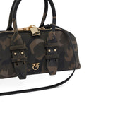 Borsa donna a mano piccola Escape Bag Horizontal in suede con stampa camouflage