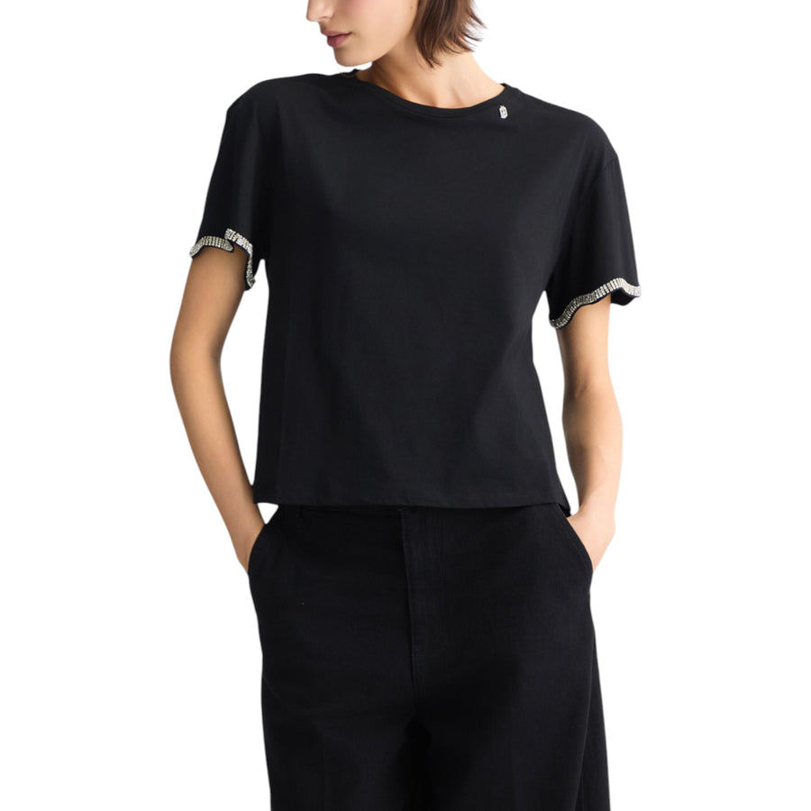 T-shirt donna in cotone con strass