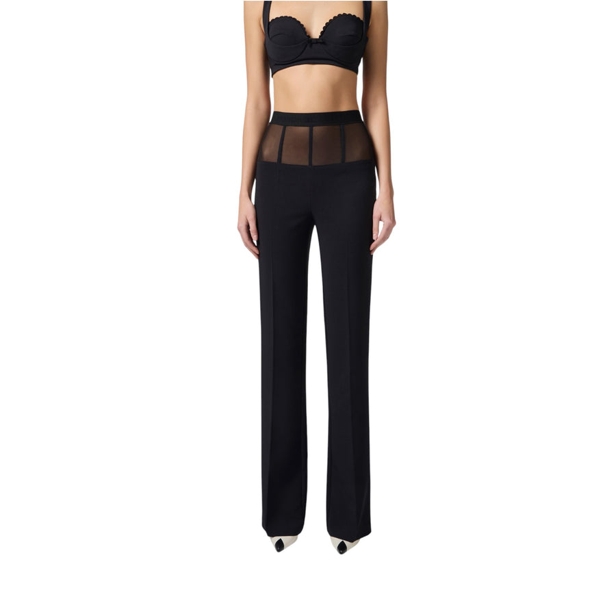 Pantaloni donna  in crêpe con baschina in tulle