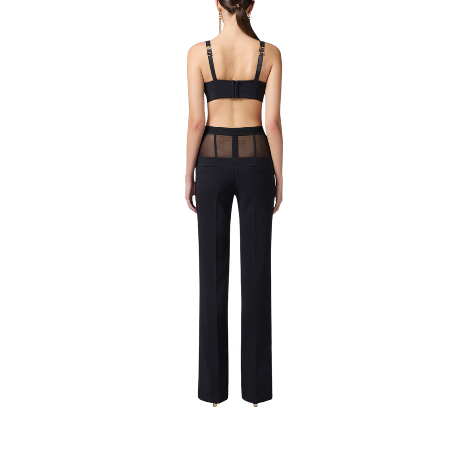 Pantaloni donna  in crêpe con baschina in tulle