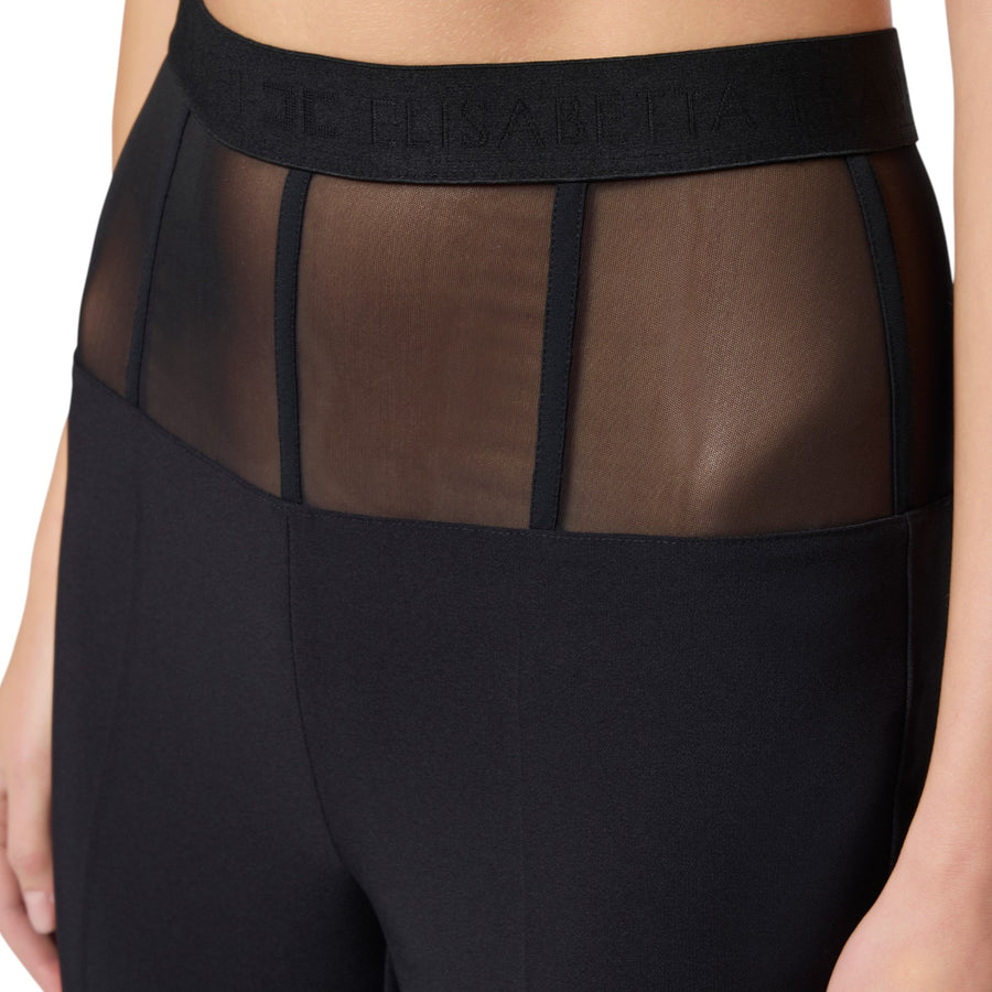 Pantaloni donna  in crêpe con baschina in tulle
