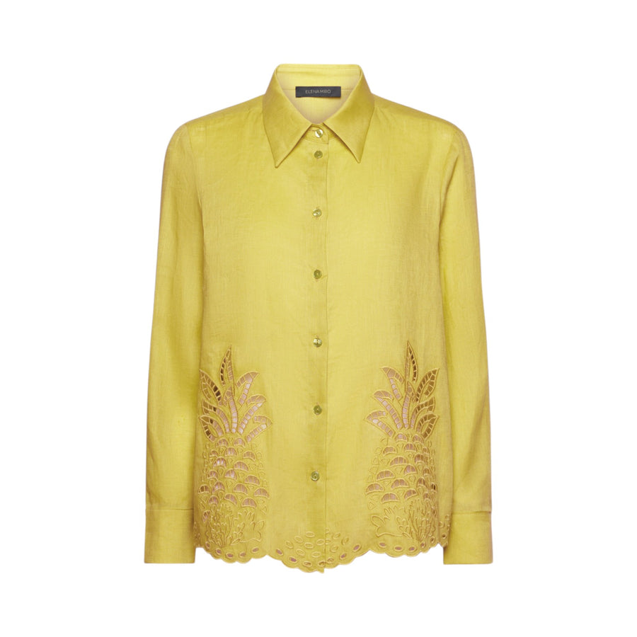 Camicia donna in lino con ricamo a trafori