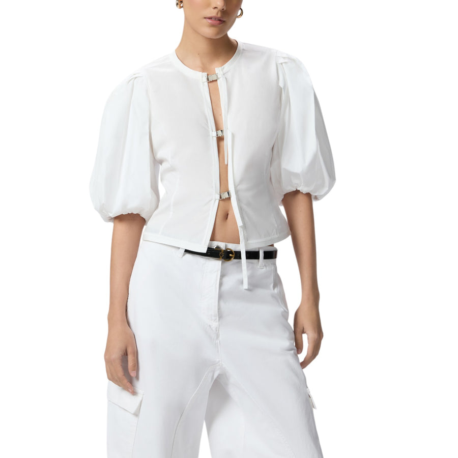 Blusa donna in cotone con fibbie in metallo