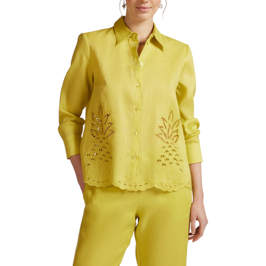 Camicia donna in lino con ricamo a trafori