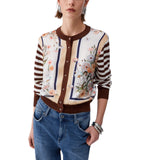 Cardigan donna con inserto in twill stampato