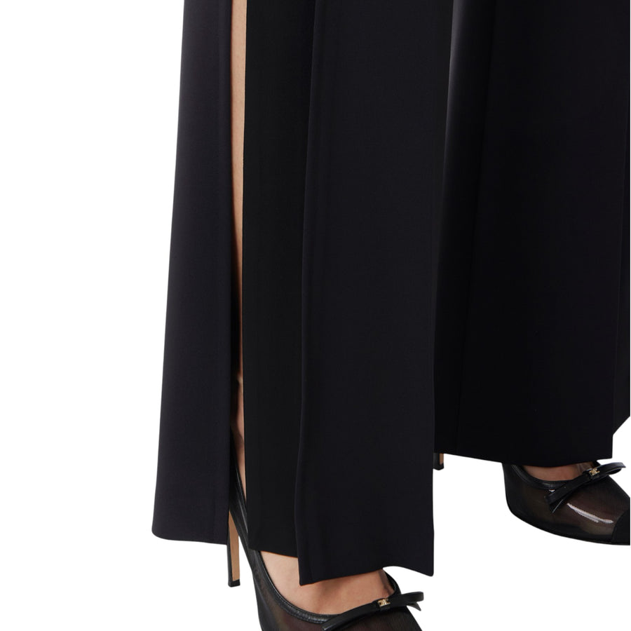 Pantaloni donna  smoking in crêpe con bande in raso