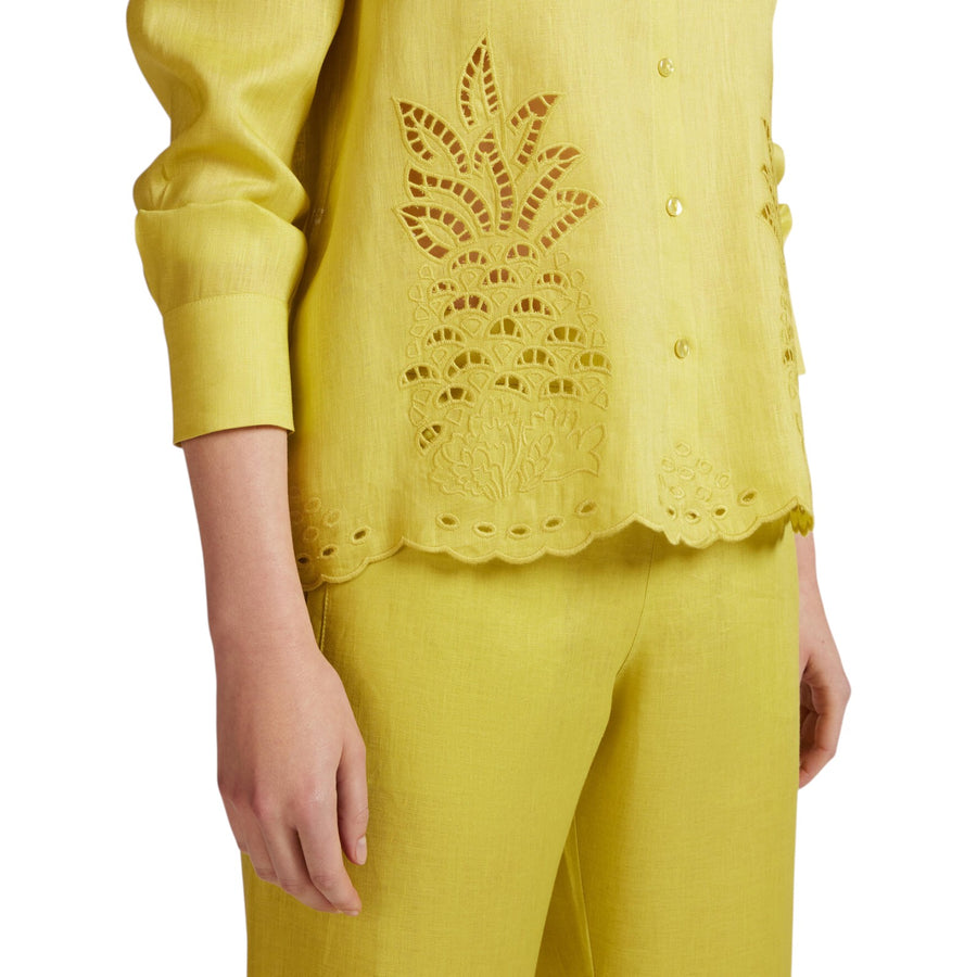 Camicia donna in lino con ricamo a trafori