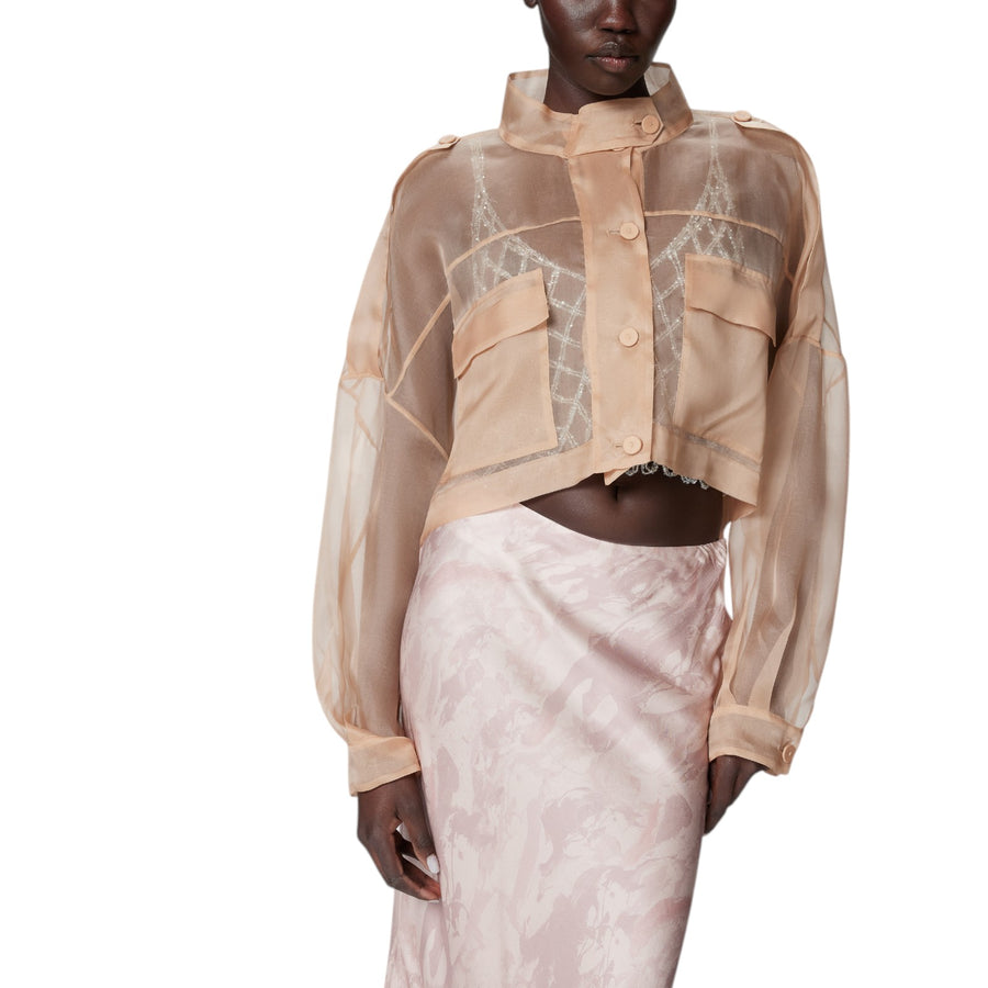 Giacca donna cropped in organza di seta trasparente