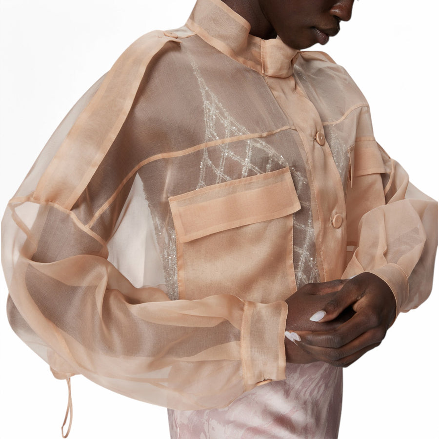 Giacca donna cropped in organza di seta trasparente