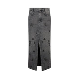 Gonna donna in denim con strass