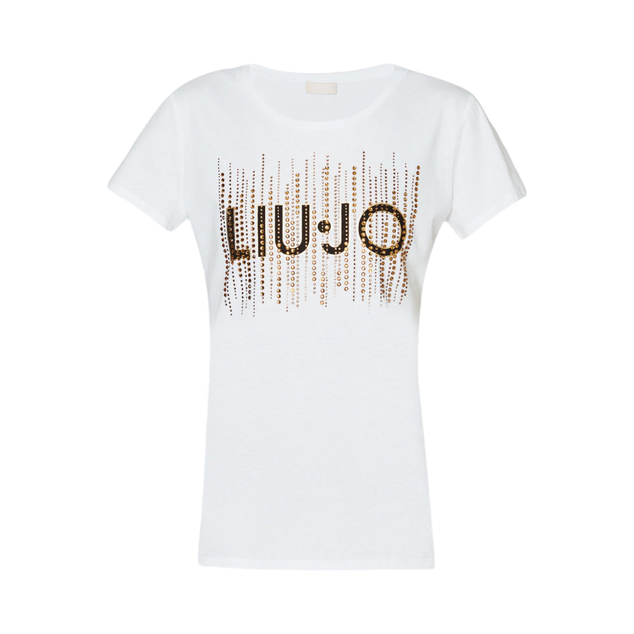 T-shirt donna con logo e strass