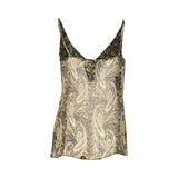 Top donna in crêponne lurex con stampa paisley