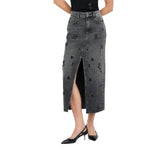 Gonna donna in denim con strass