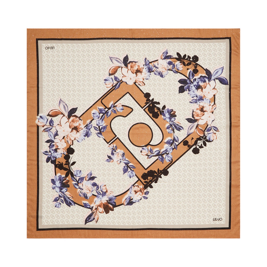 Foulard donna con stampa floreale e logo