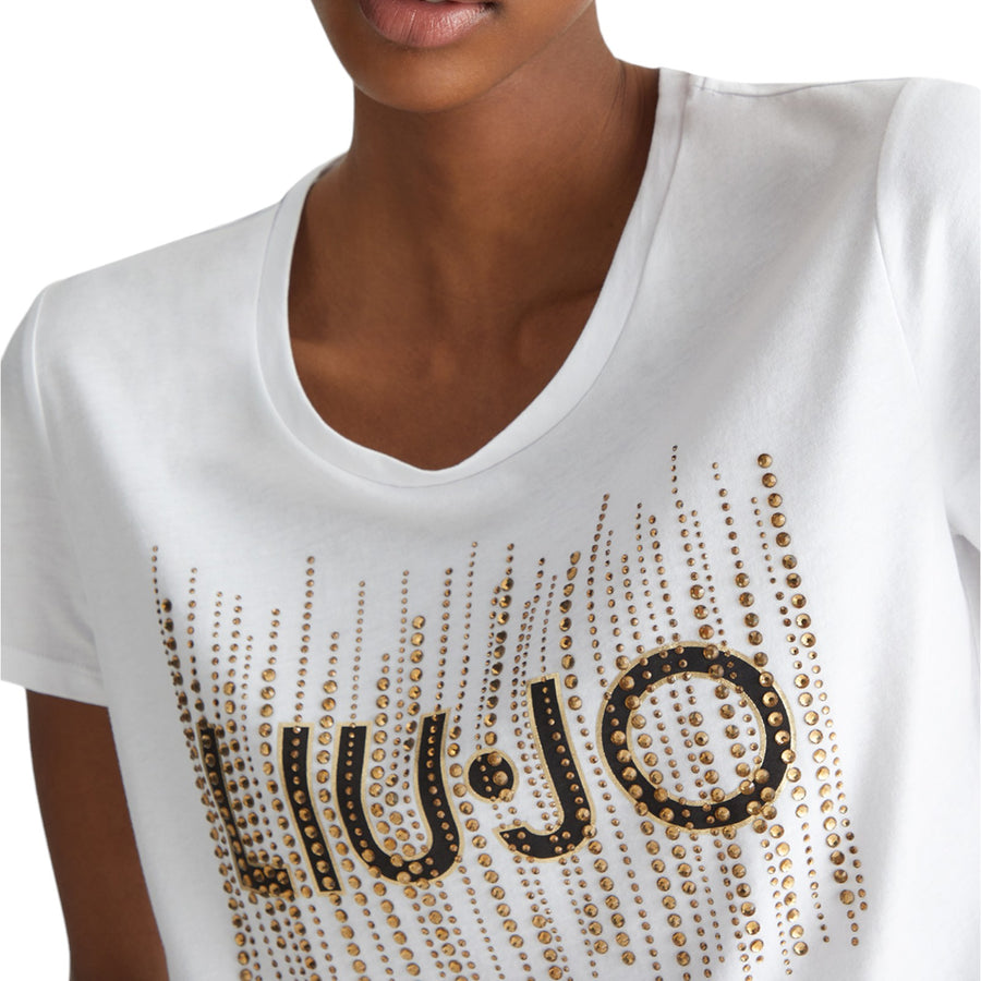 T-shirt donna con logo e strass