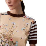 Top donna con inserti in twill stampato