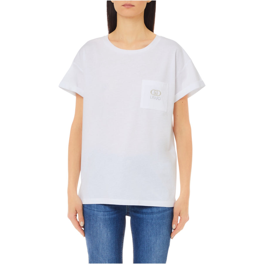 T-shirt donna con logo e strass