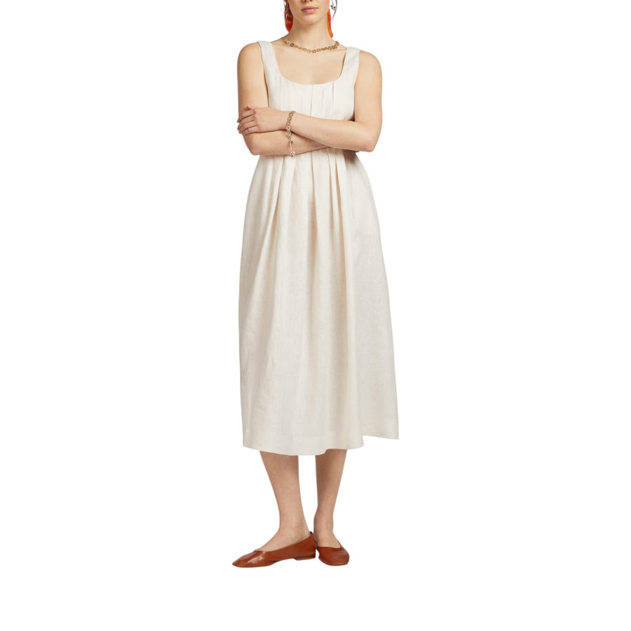 Abito donna in lino con pieghe davanti