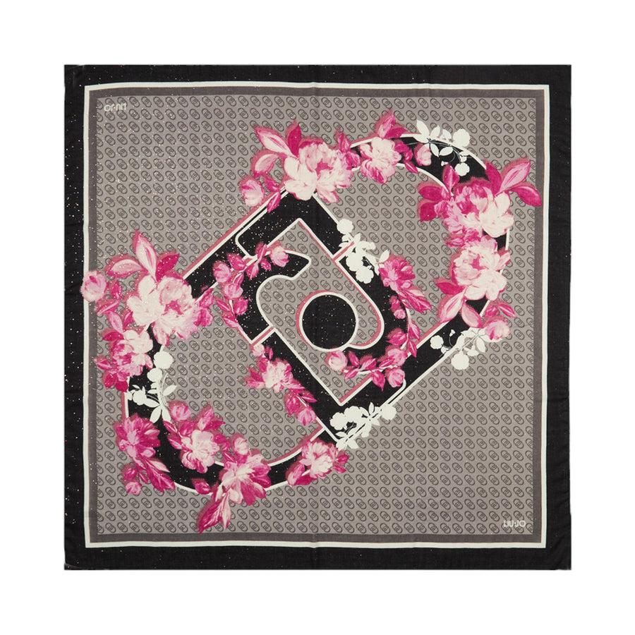 Foulard donna con stampa floreale e logo