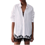 Camicia donna in popeline con ricami