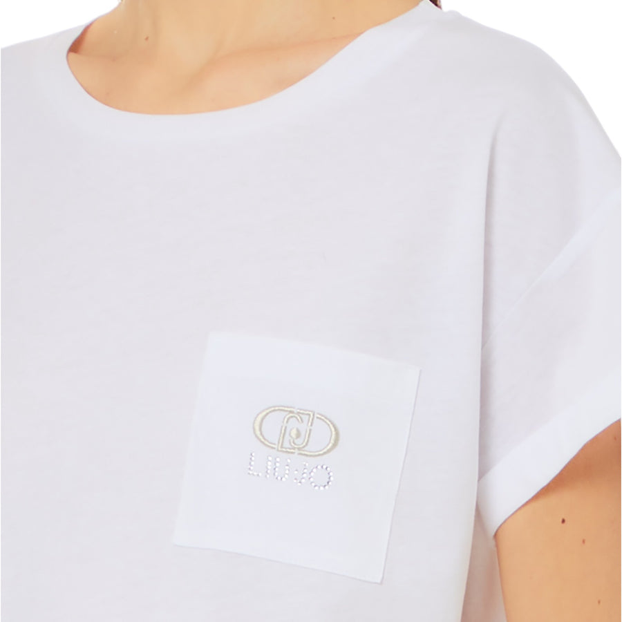 T-shirt donna con logo e strass