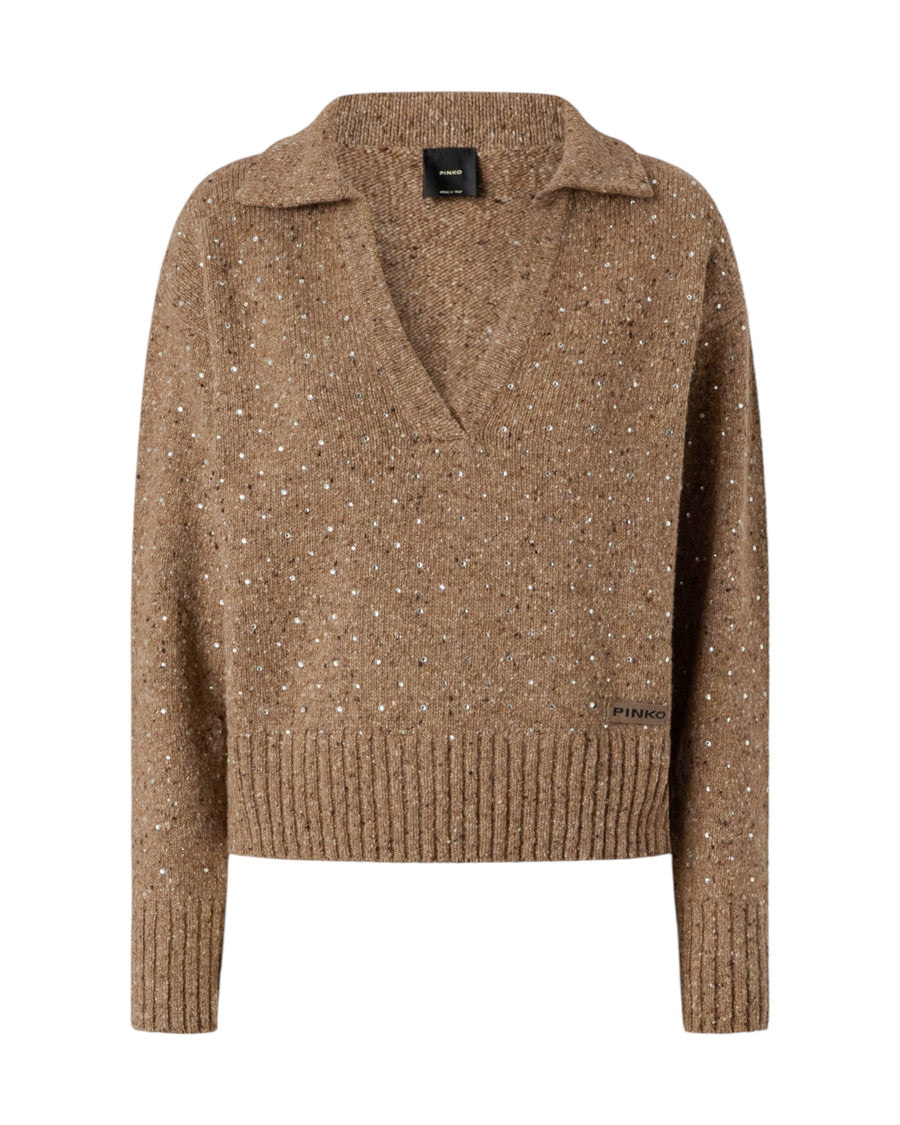 Maglione donna con scollo a V e strass