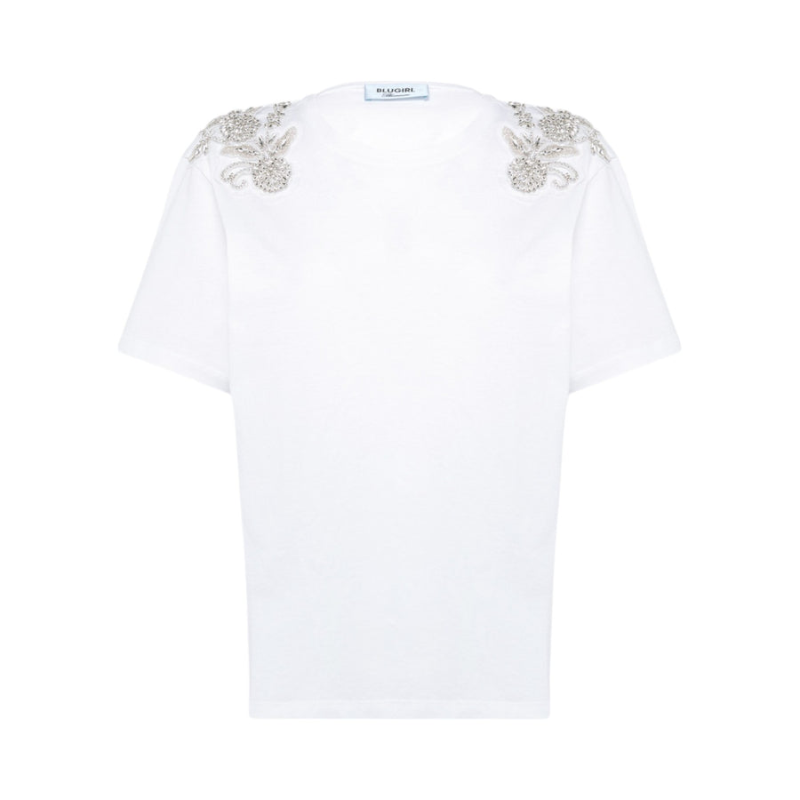 T-shirt donna in jersey con patch floreale