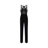 Tuta donna in georgette e crêpe con cristalli