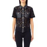 Camicia donna in pizzo con dettagli in denim