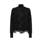 Cardigan donna e top lupetto in lana con pizzo