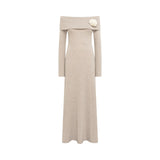 Abito donna off shoulder in lana con spilla