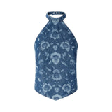Top donna in denim floreale