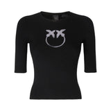 Maglia donna a costine logo Love Birds in trasparenza