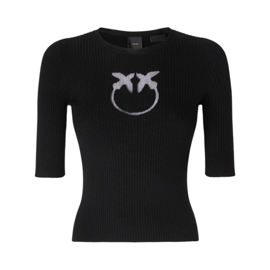 Maglia donna a costine logo Love Birds in trasparenza