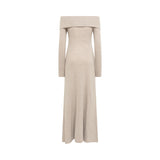 Abito donna off shoulder in lana con spilla
