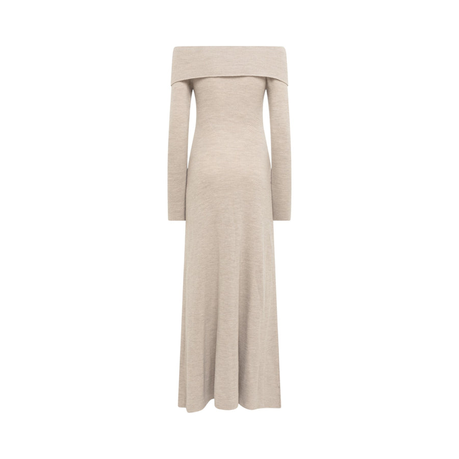 Abito donna off shoulder in lana con spilla