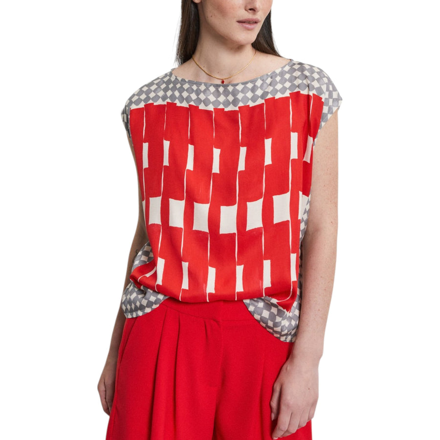 Blusa donna smanicata in viscosa