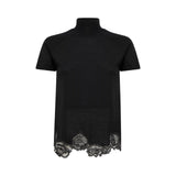 Cardigan donna e top lupetto in lana con pizzo