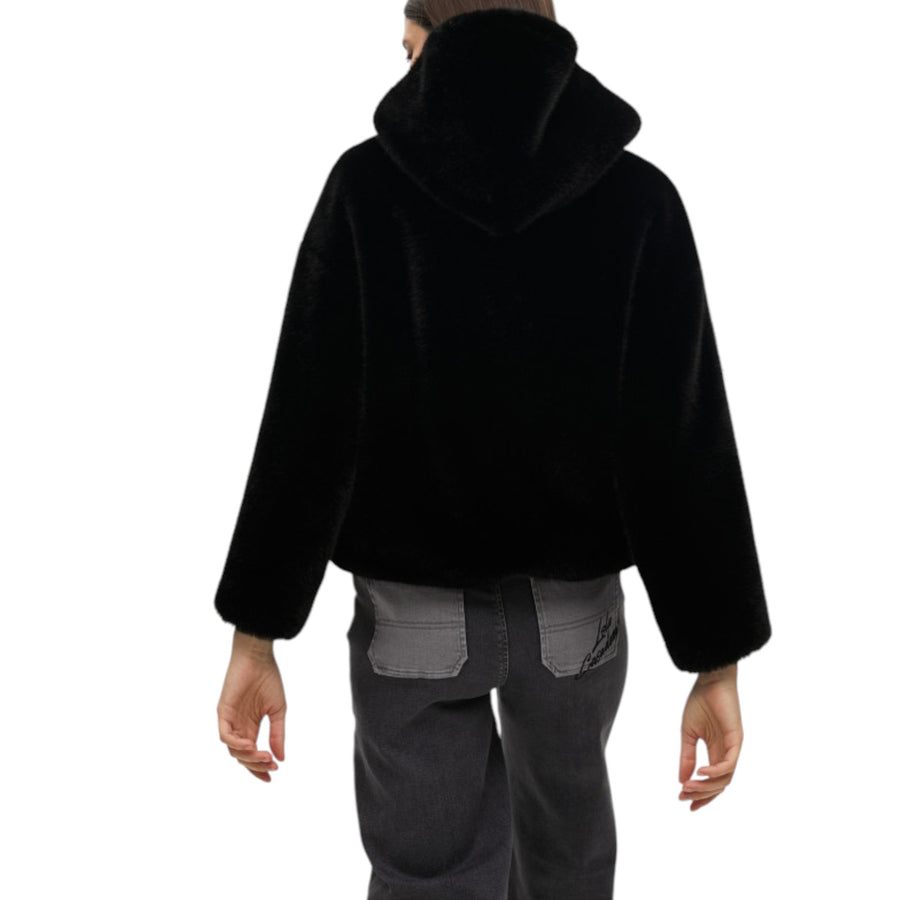 Cappotto donna con cappuccio in pelliccia sintetica
