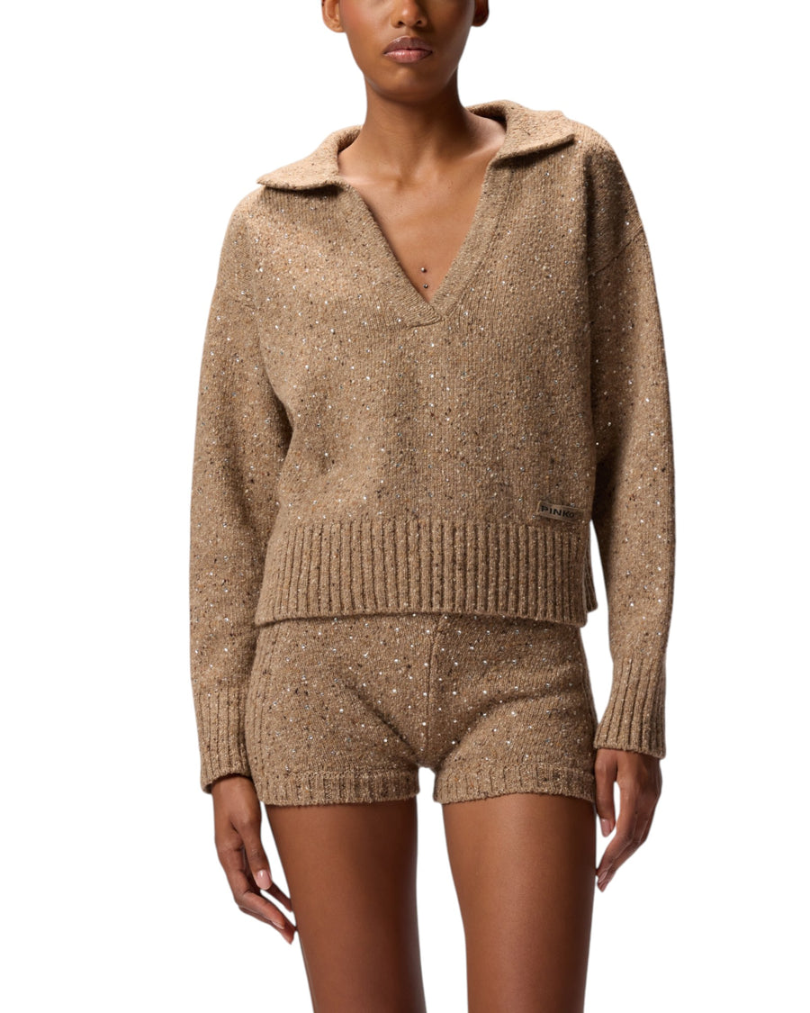 Maglione donna con scollo a V e strass