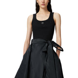 Top donna canottiera a costine con logo uccellini